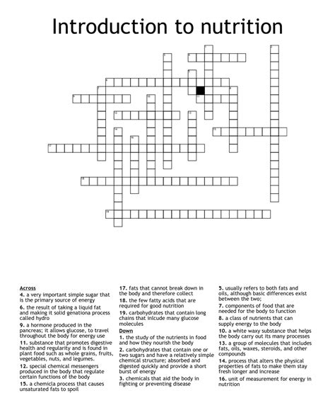 Introduction To Nutrition Crossword WordMint