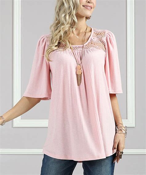 Suzanne Betro Pink Lace Yoke Tunic Plus Too Tunic Relaxed Tunic