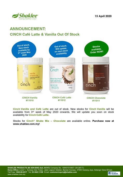 Eda Suka Tulis Cinch Cafe Latte Vanilla Out Of Stock Update