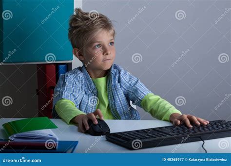 Child Using Computer Stock Image Image Of Horizontal 48365977