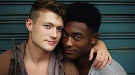 Premium Photo Black And Caucasian Gay Couple Against Studio Background