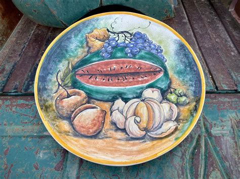 Large Vintage Mexican Pottery Watermelon Fruit Design Decorative Wall