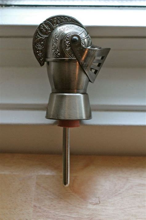 Vintage Metal Knights Helmet Wine Bottle Stopper Pourer Bottle