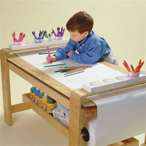 New Big Wooden Kids Art Table Birch Wood Paper Roll Holder Childrens Artist