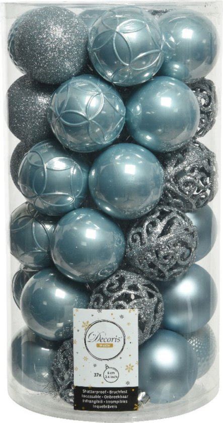 Decoris Kerstballen 37 Stuks Kunststof Lichtblauw 6 Cm Bol