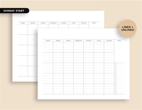 Blank Calendar Notes Printable Monthly Calendar Wall - Etsy