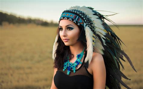 White native American headdress, dark hair, headdress, black clothing, blue HD wallpaper ...