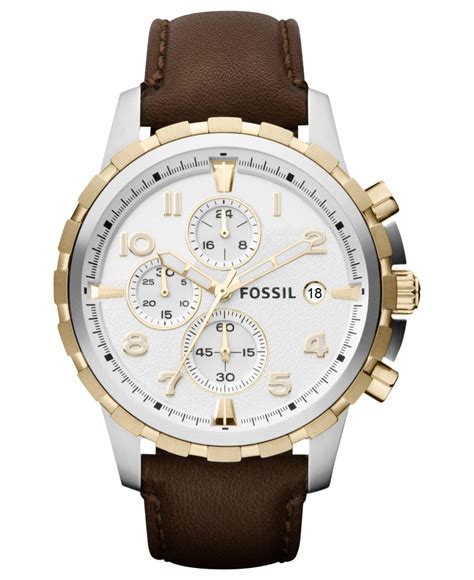 Fossil Mens Chronograph Dean Brown Leather Strap Watch 45mm Fs4788 In Brown For Men Lyst