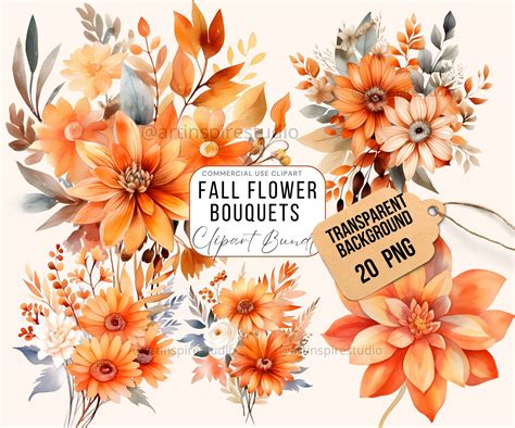 Watercolor Fall Flower Bouquet Clipart Fall - Art Inspire Studio