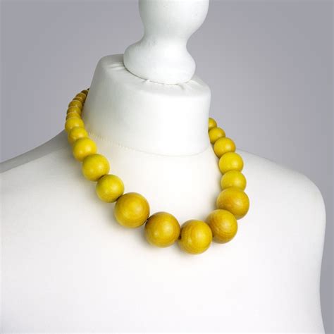 Yellow Chunky Necklace Yellow Wooden Bead Necklace Yellow Etsy