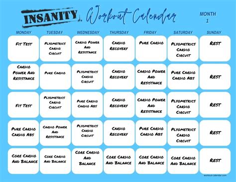 Insanity Asylum Workout Schedule Printable