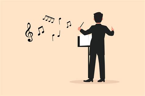 Business Flat Cartoon Style Draw Back View Of Man Conductor Performing