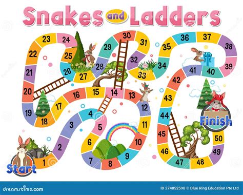 Snakes and Ladders Board Game Template Stock Vector - Illustration of ...