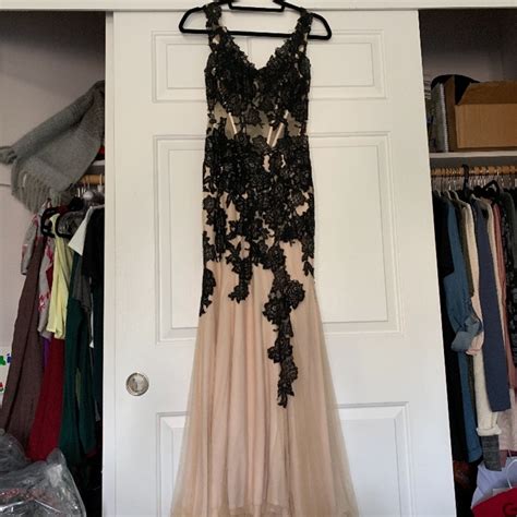 Black And Nude Lace Prom Dress Gem