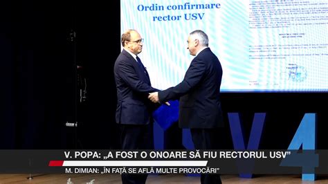 V Popa A fost o onoare să fiu rectorul USV M Dimian În față se