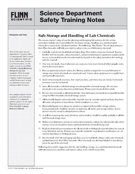 Safe Storage And Handling Of Lab Chemicals Flinn Scientific