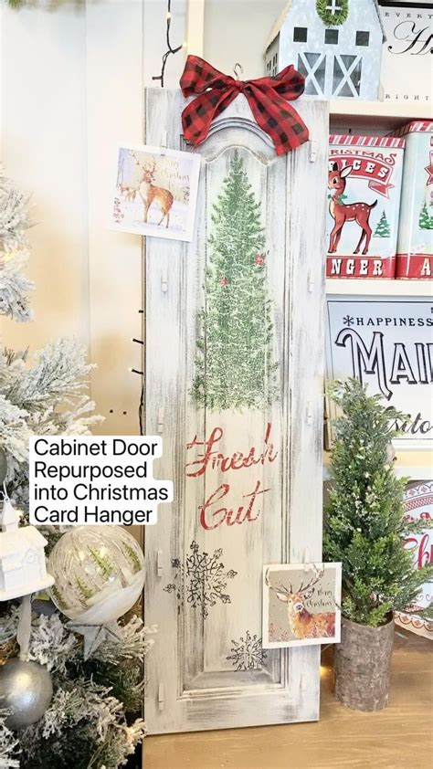 Cabinet Door Repurposed Into Christmas Card Hanger Using Iod Paint