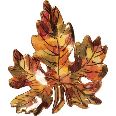 Vintage Fall Leaf Pin Hand Painted Ceramic Beautiful Pin To Add To