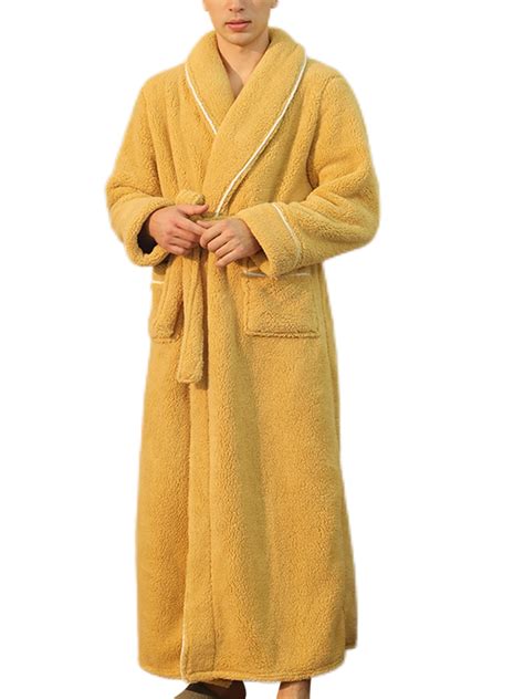 Grianlook Men Sherpa Bathrobes Long Sleeve Fleece Robe Belted Fuzzy