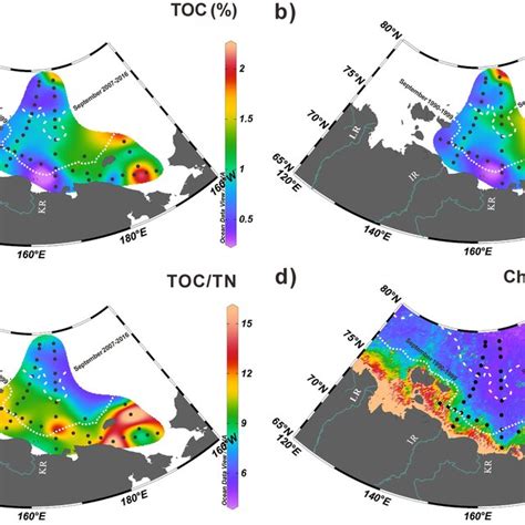 Distribution Of A TOC B TN And C TOC TN In The Surface Sediments