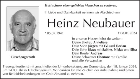 Heinz Neubauer Traueranzeige Trauer Infranken De