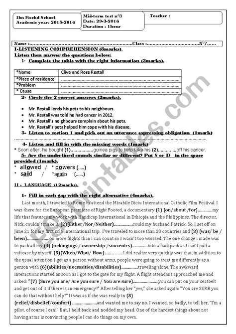 Test St Forms Esl Worksheet By Chahinouza