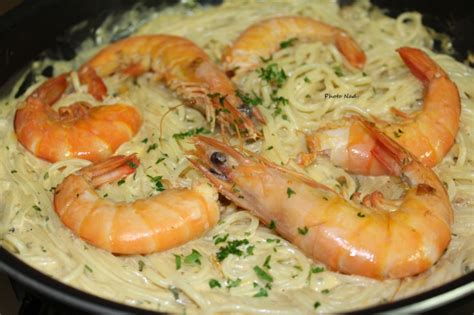 Spaghetti Aux Crevettes Sauce Cr Meuse L Ail Paprika Et Citron