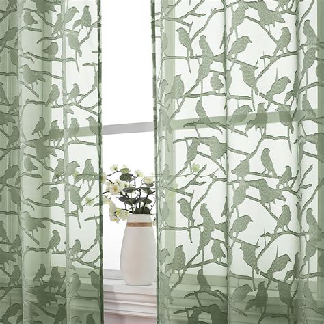 Amazon Ovzme Anji Bird Sage Green Sheer Curtains Inches Long