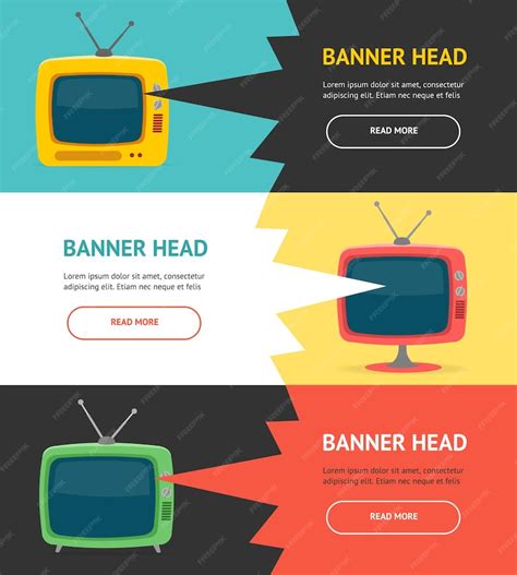 Premium Vector | Cartoon retro tv concept banner card horizontal set ...