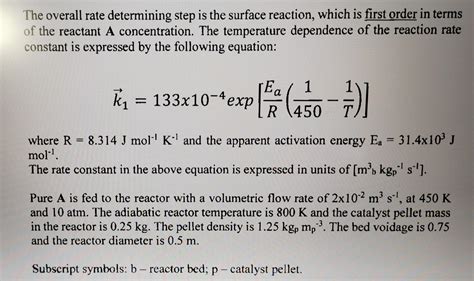 Solved The Irreversible Gas Phase Reaction Takes Place In An Chegg