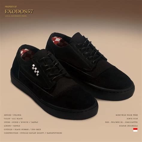 Jual Sepatu Sneakers Kulit Pria Exodos Pelinja All Black Shopee