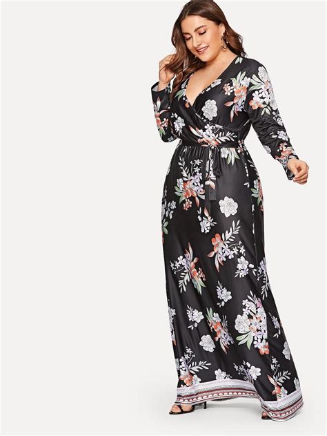 Plus Floral Print Surplice Front Dress SHEIN Plus Size Dresses