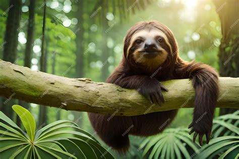 Premium Photo | A sloth in the jungle with a tree branch