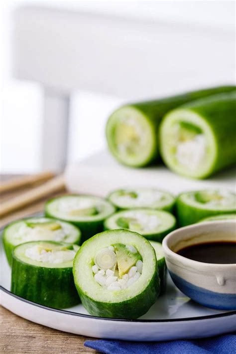 Easy Avocado Cucumber Sushi Rolls Using A Hollowed Out Cucumber Nurtured Homes