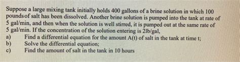 Solved Suppose A Large Mixing Tank Initially Holds Chegg