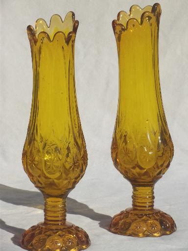 Vintage Moon And Stars Pattern Glass Vases Canary Yellow Amber Glass Tall Vase Set