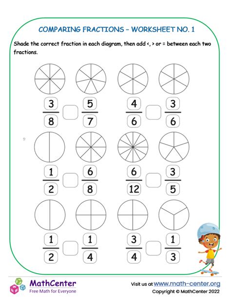 Third Grade Worksheets Comparing Fractions Math Center