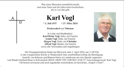 Traueranzeigen Von Karl Vogl Mittelbayerische Trauer