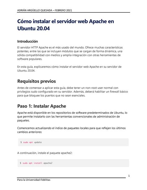 Cómo instalar el servidor web Apache en Ubuntu 20 Introducción El