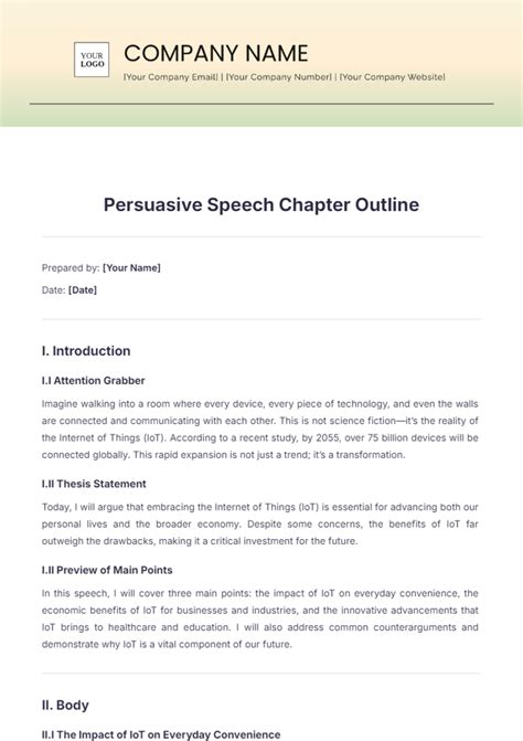 Free Persuasive Speech Chapter Outline Template Edit Online