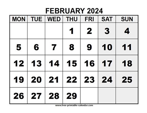 2024 February Free Printable