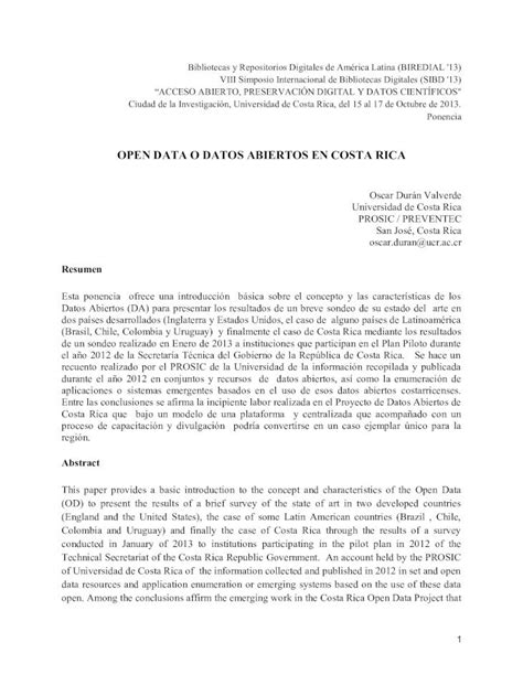 Pdf Open Data O Datos Abiertos En Costa Ricaalmacenados En Hojas