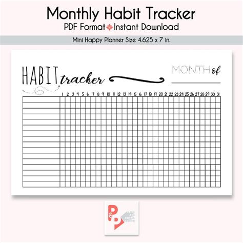 Habit Tracker Mini Happy Planner Printable Insert Create 365 Etsy