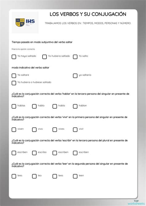 Los Verbos Y Su ConjugaciÓn Ficha Interactiva Topworksheets