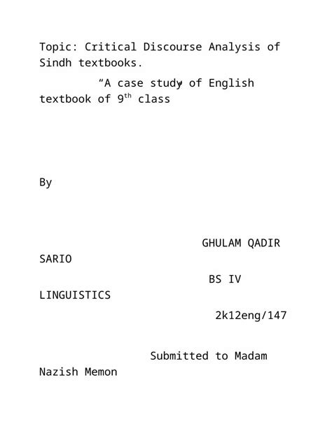 Docx Critical Discourse Analysis Of Sindh Textbooks A Case Study Of