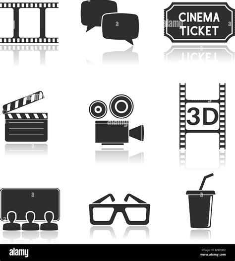 Cinema Icons Set Black Square Signs With Movie Theater Symbols Stock