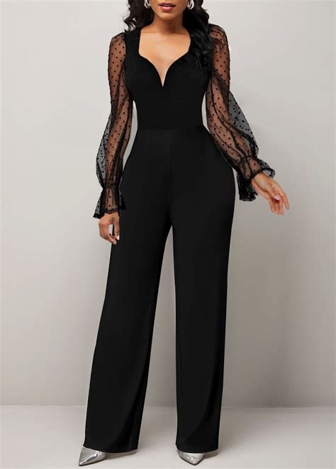 Mesh Stitching Polka Dot Black Jumpsuit Usd 3777 Classy Jumpsuit Outfits