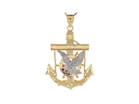 10k Or 14k Two Tone Gold 5 6cm X 3 7cm Patriotic Eagle Anchor Pendant