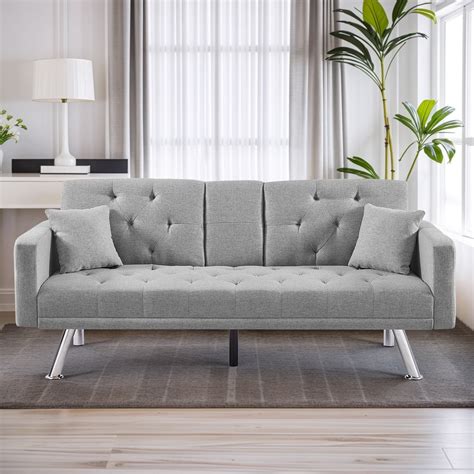 Linen Modern Folding Futon Reclining Sofa Bed For Apartment Dorm