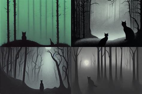 Krea Silhouette Of A Cat Wandering A Dark And Deep Forest In Style Of